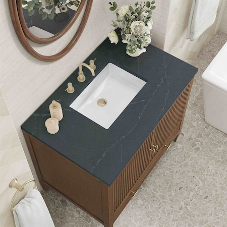 James Martin Vanities 36'' Vanity, Mid Century Walnut w/ 3 CM Charcoal Soapstone Quartz Top 485-V36-WLT-3CSP
